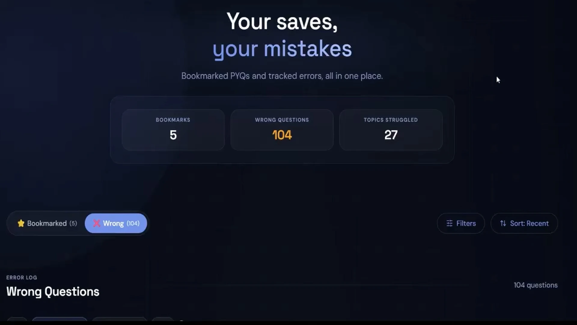 Demo video: bookmarking and tracking wrong PYQ questions