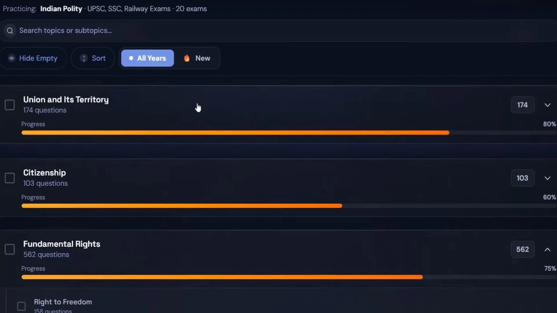 Demo video: topic and subtopic-wise PYQ practice on PYQKosh